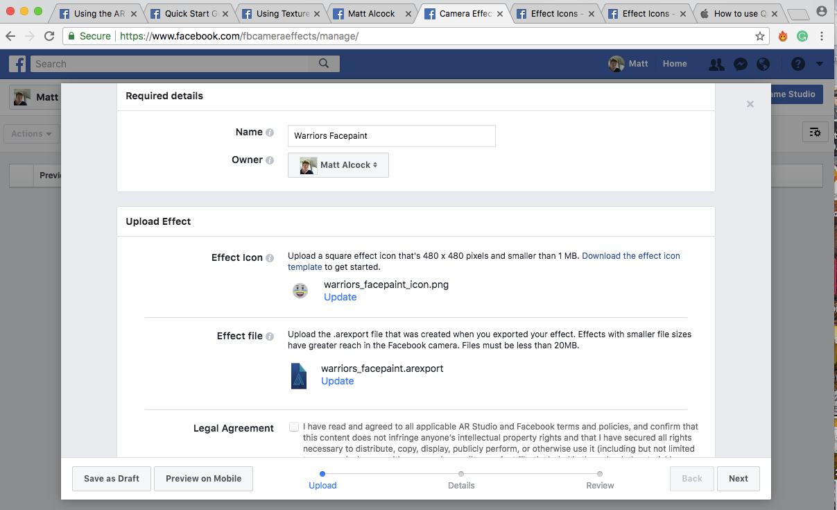 The Facebook camera effects publishing tool