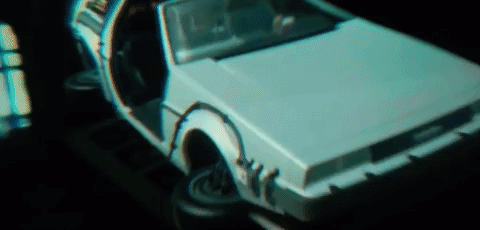 A Delorean floating above an AR marker. Seen whilst wearing the Totem goggles